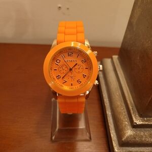 Brand New Orange & Rose Gold Geneva Women's Silicone Watch